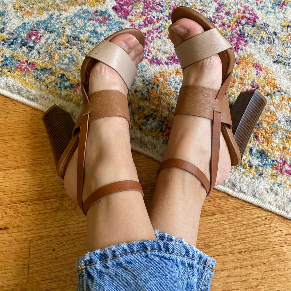 FAUX LEATHER BAMBOO STRAPPY HEELS
